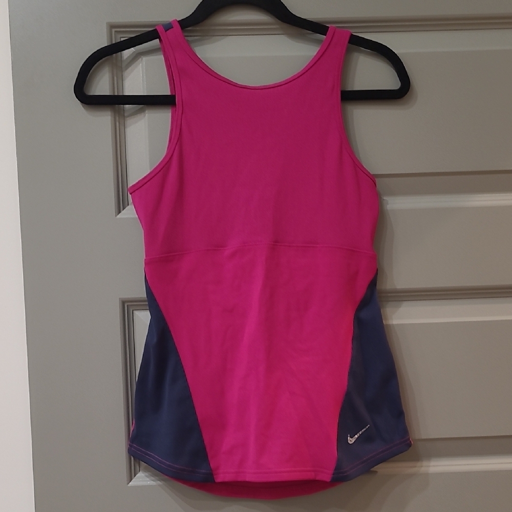 Nike Pink and Blue Fitted Tank Top